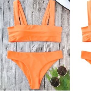 Padded Wide Straps Bandeau Neon Bikini Set